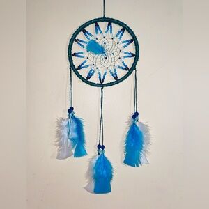 Vibrant Blue and White Feather Dreamcatcher